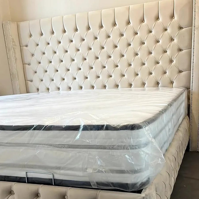 Lit coffre Clouté beige Velours