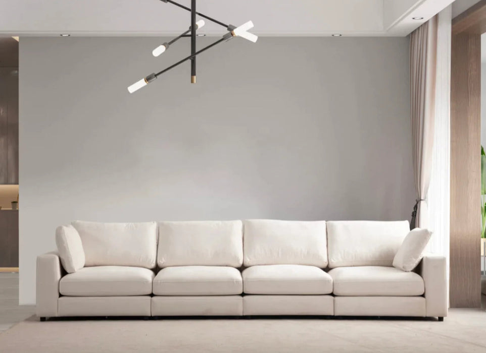 Canapé Julia Modulable Velours Blanc 4+1 Pouf - Relax Meubles