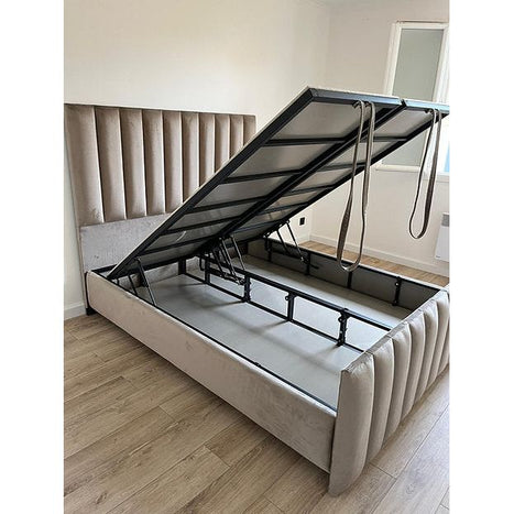 Lit coffre sur mesure Taupe pied haut 140x190 cm 160x200 cm 180x200 cm Velours