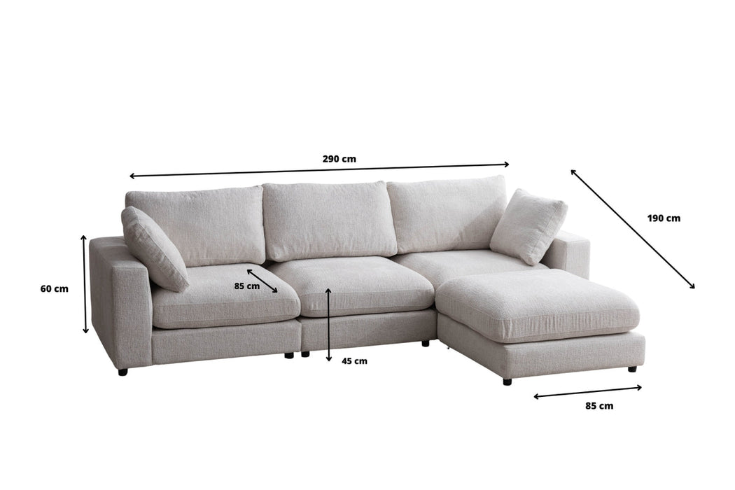 Canapé Julia Modulable Velours Blanc 3+1 Pouf