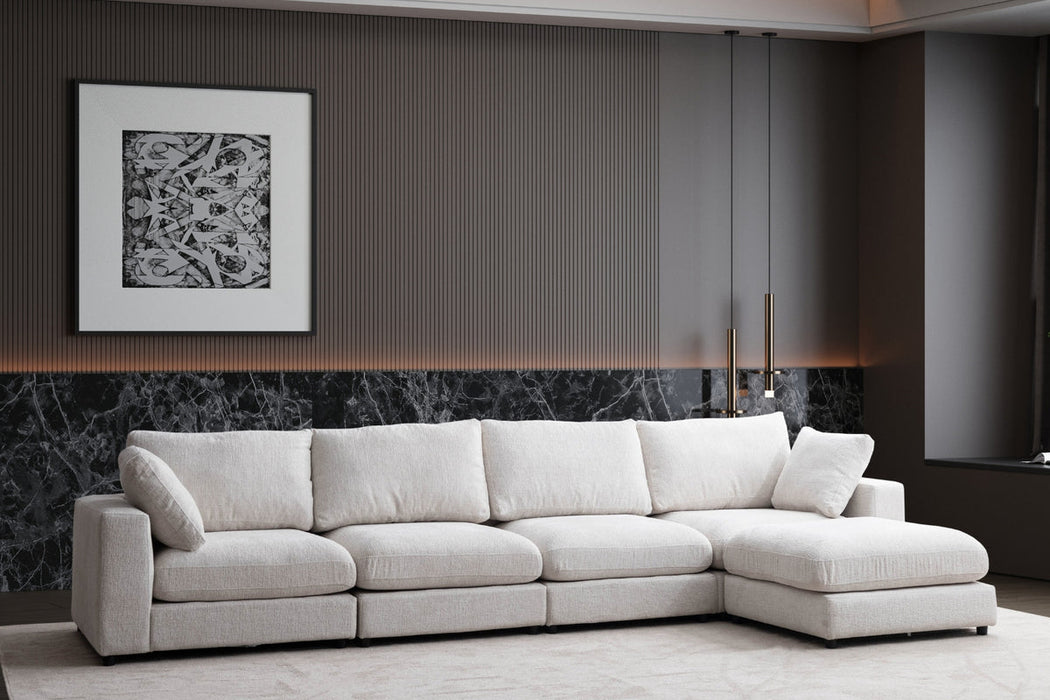 Canapé Julia Modulable Velours Blanc 4+1 Pouf