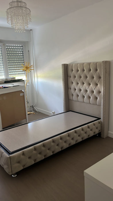 Lit coffre 90x190 cm Clouté beige
