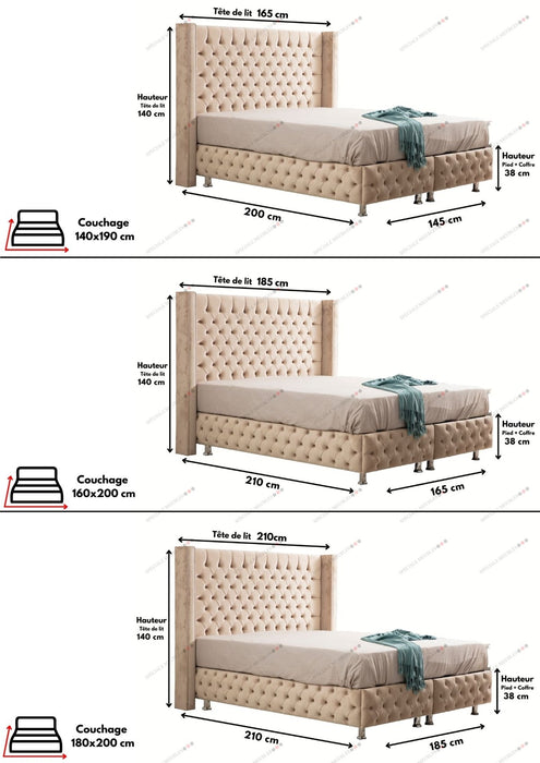 Lit coffre Clouté beige