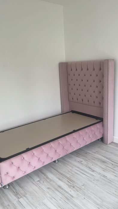 Lit coffre 90x190 cm Clouté rose