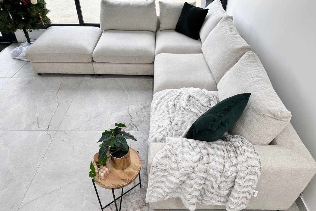 Canapé Julia Modulable Velours Blanc 4+1 Pouf