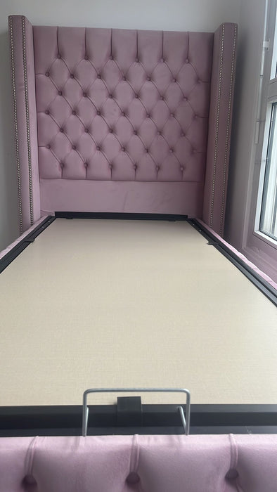 Lit coffre 90x190 cm Clouté rose