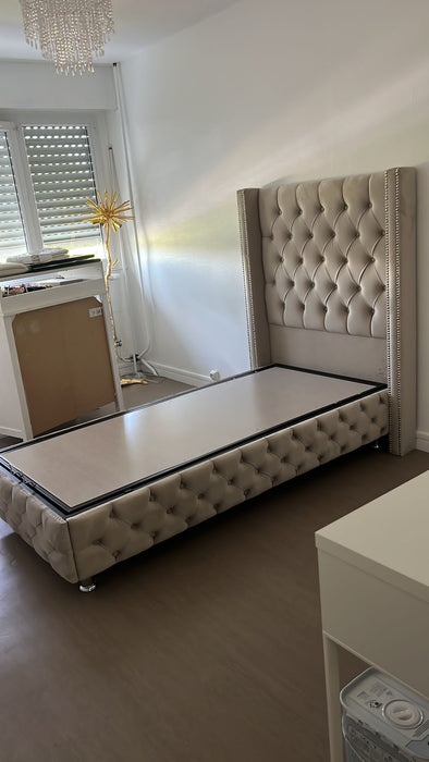 Lit coffre 90x190 cm Clouté beige