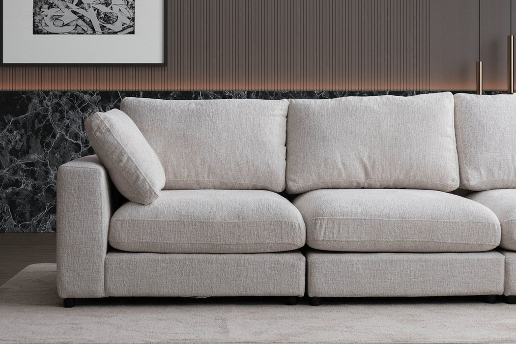 Canapé Julia Modulable Velours Blanc 4+1 Pouf