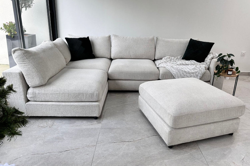 Canapé Julia Modulable Velours Blanc 4+1 Pouf
