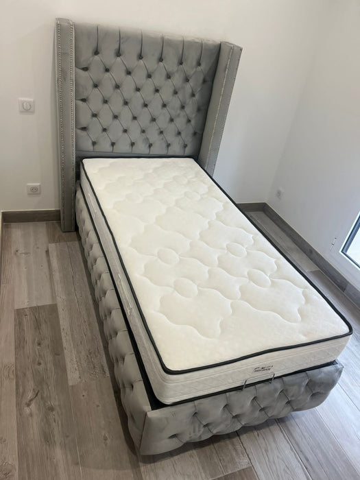 Lit coffre 90x190 cm Clouté gris