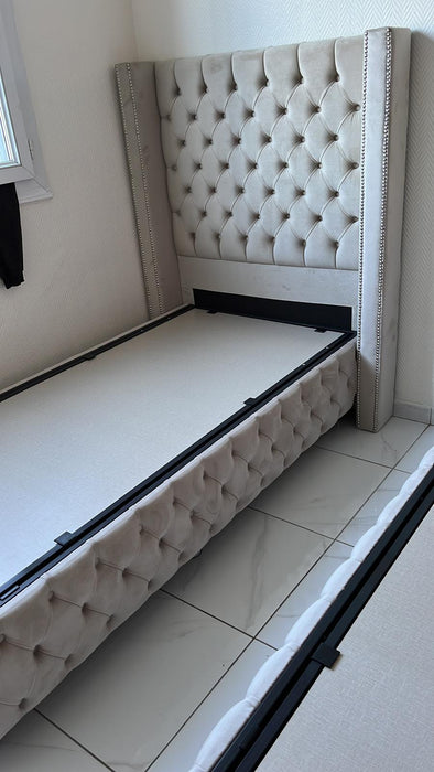 Lit coffre 90x190 cm Clouté beige