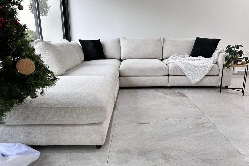 Canapé Julia Modulable Velours Blanc 4+1 Pouf