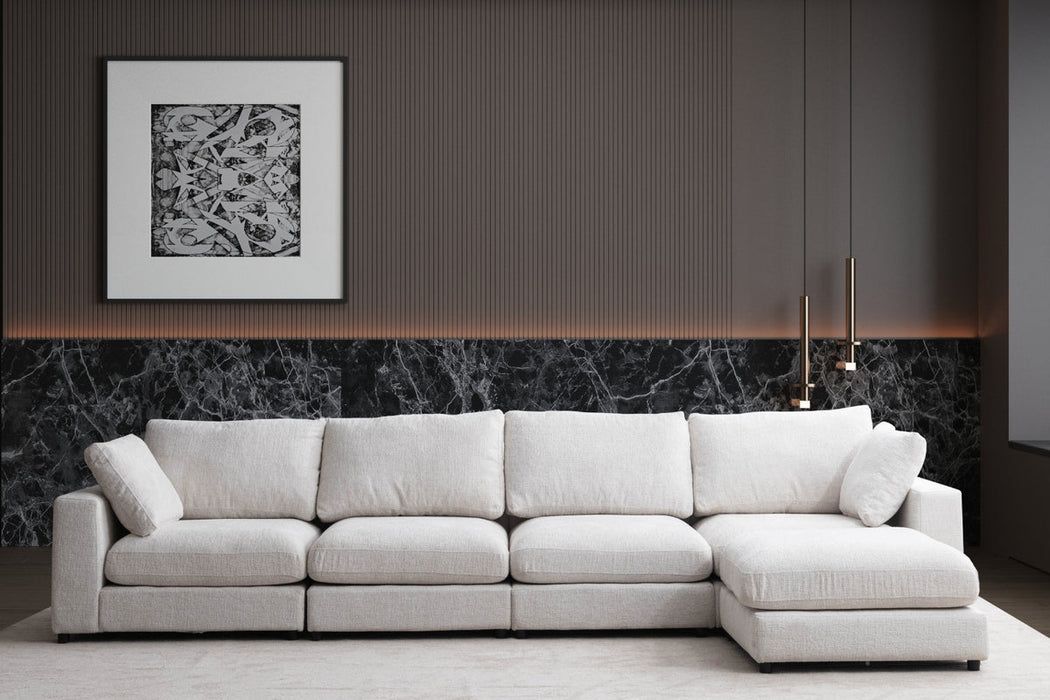 Canapé Julia Modulable Velours Blanc 4+1 Pouf