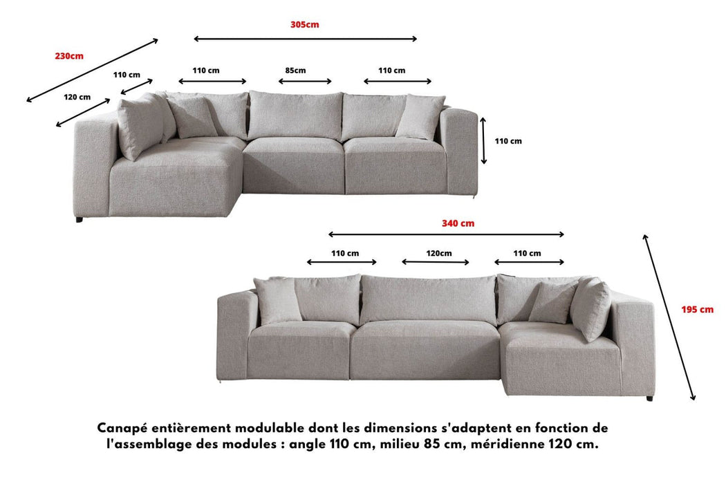Canapé Azra chenille Modulable 4+1