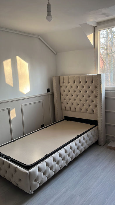 Lit coffre 90x190 cm Clouté beige