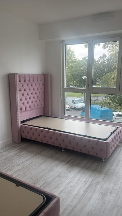 Lit coffre 90x190 cm Clouté rose
