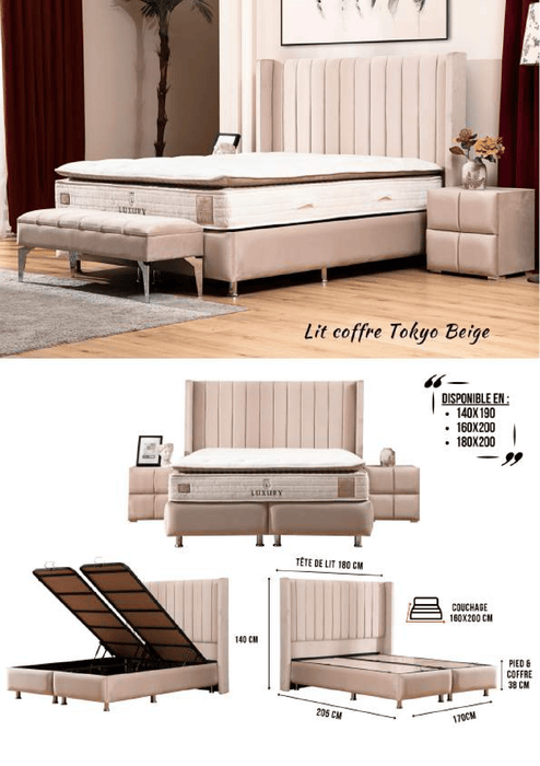 Lit coffre Tokyo beige Velours