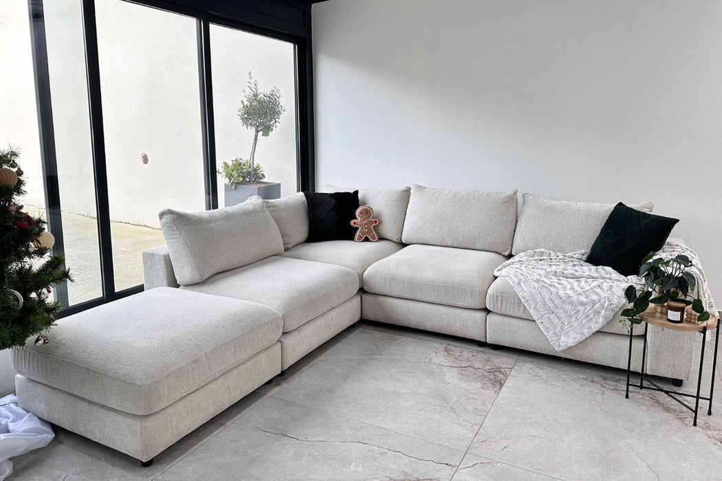 Canapé Julia Modulable Velours Blanc 4+1 Pouf