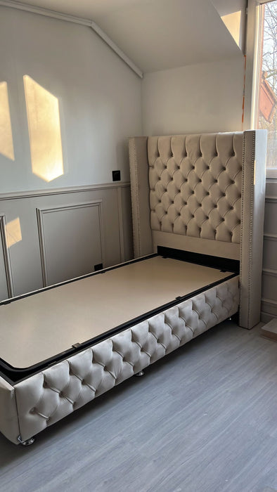 Lit coffre 90x190 cm Clouté beige