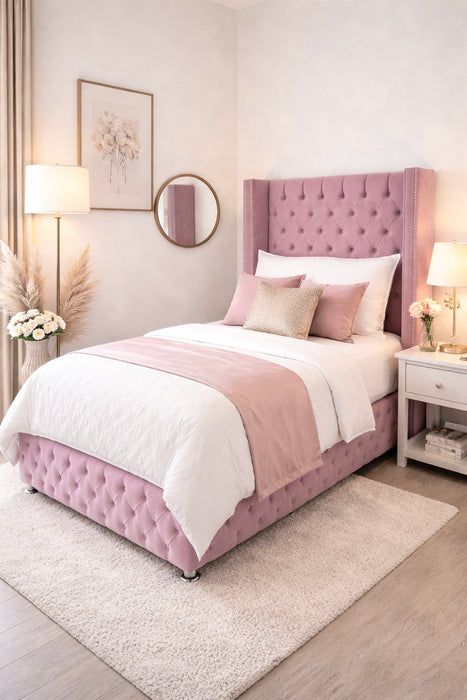 Lit coffre 90x190 cm Clouté rose