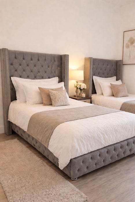 Lit coffre 90x190 cm Clouté gris