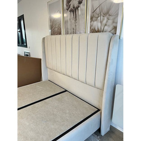 Lit coffre Acacia Blanc cassé 140x190 cm 160x200 cm 180x200 cm Velours