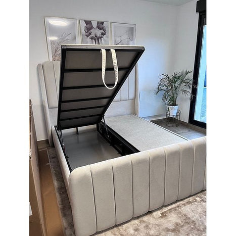Lit coffre Acacia Blanc cassé 140x190 cm 160x200 cm 180x200 cm Velours