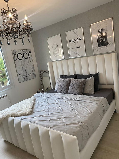 Lit coffre Ela Blanc cassé 140x190 cm 160x200 cm 180x200 cm Velours