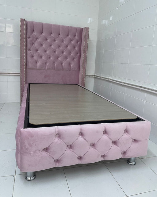 Lit coffre 90x190 cm Clouté rose Velours - Relax Meubles