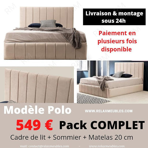 Cadre de lit Polo beige Velours - Relax Meubles