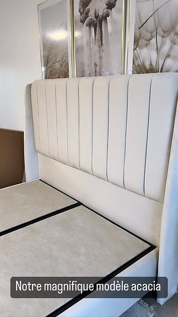 Lit coffre Acacia Blanc cassé 140x190 cm 160x200 cm 180x200 cm Velours