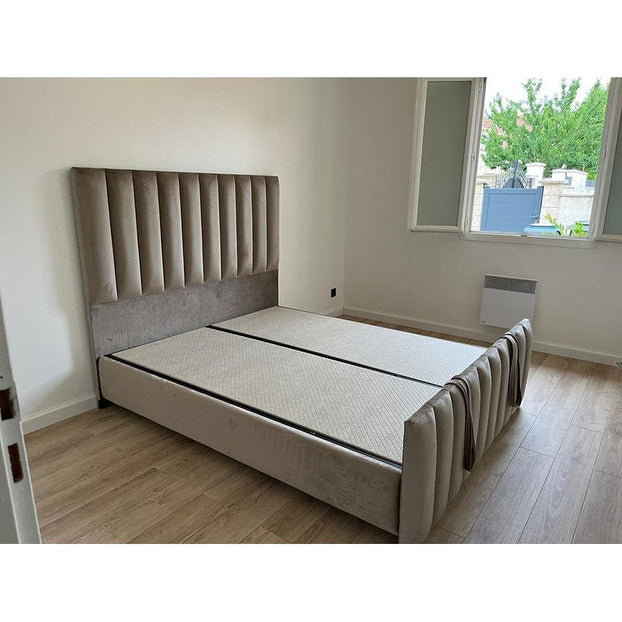 Lit coffre sur mesure Taupe pied haut  140x190 cm 160x200 cm 180x200 cm Velours