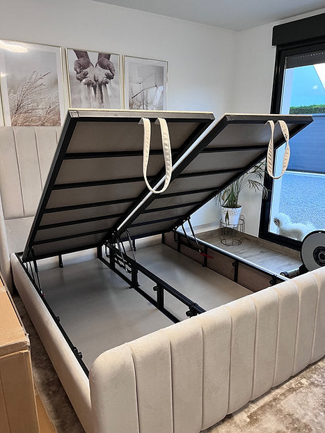 Lit coffre Acacia Blanc cassé 140x190 cm 160x200 cm 180x200 cm Velours