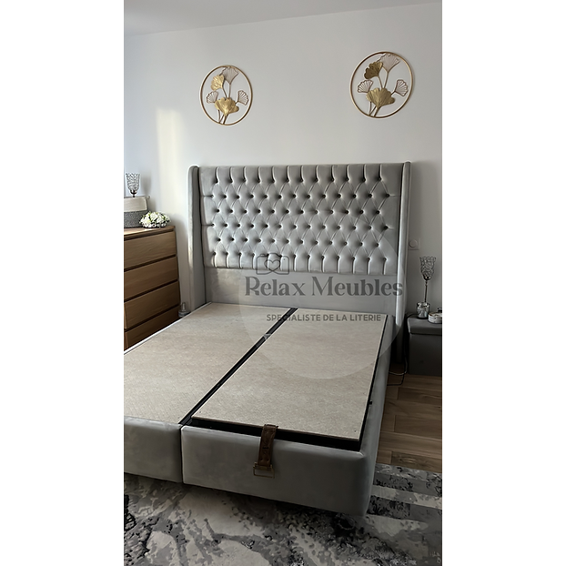 Lit coffre Luxury gris Velours - Relax Meubles