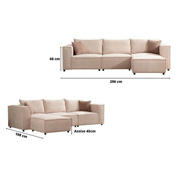 Canapé Elégance Laine Bouclée Modulable 3+1 Pouf