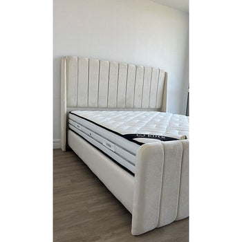 Lit coffre Acacia Blanc cassé 140x190 cm 160x200 cm 180x200 cm Velours