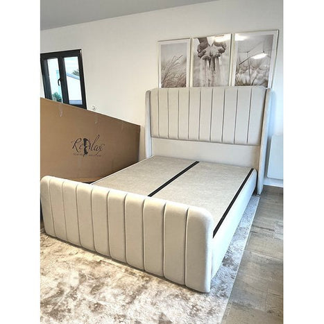 Lit coffre Acacia Blanc cassé 140x190 cm 160x200 cm 180x200 cm Velours