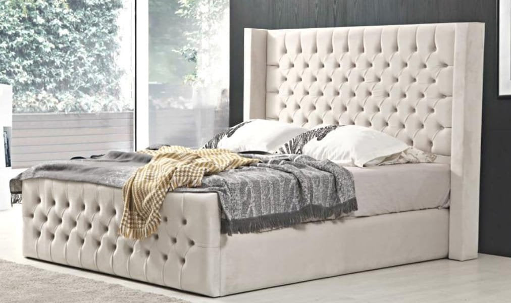 Cadre de lit Bianca Blanc cassé 140x190 cm 160x200 cm 180x200 cm Velours