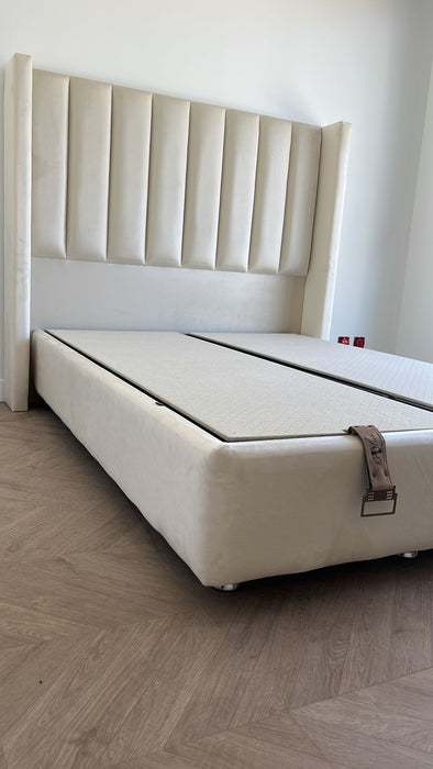 Lit coffre Ariane Blanc cassé 140x190 cm 160x200 cm 180x200 cm Velours