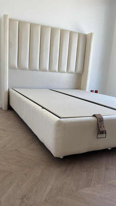 Lit coffre Ariane Blanc cassé 140x190 cm 160x200 cm 180x200 cm Velours