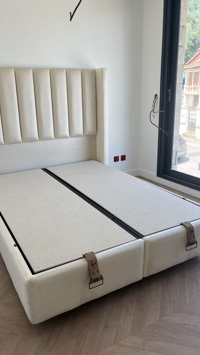 Lit coffre Ariane Blanc cassé 140x190 cm 160x200 cm 180x200 cm Velours