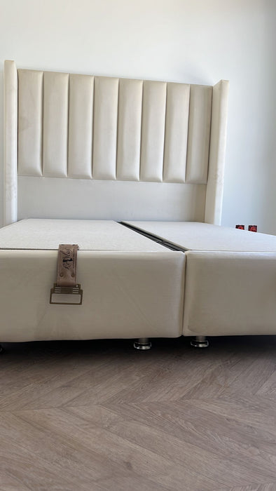 Lit coffre Ariane Blanc cassé 140x190 cm 160x200 cm 180x200 cm Velours