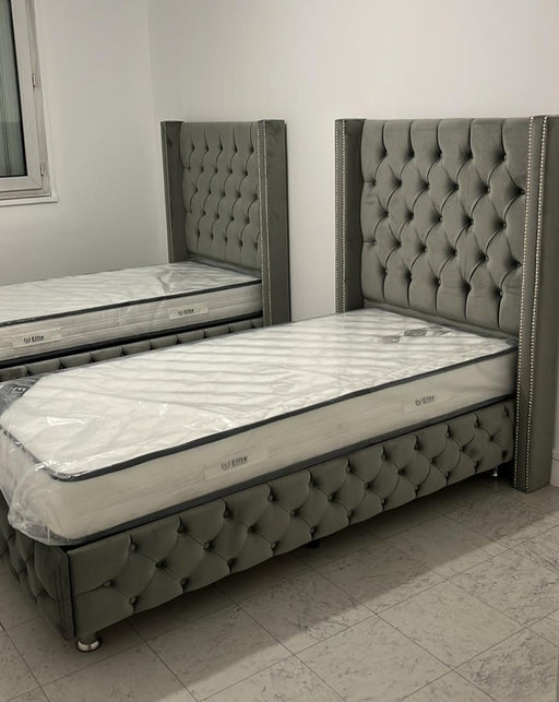 Lit coffre 90x190 cm Clouté gris Velours - Relax Meubles