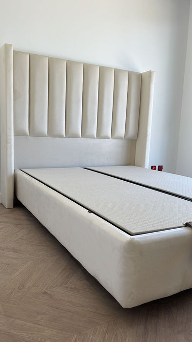 Lit coffre Ariane Blanc cassé 140x190 cm 160x200 cm 180x200 cm Velours